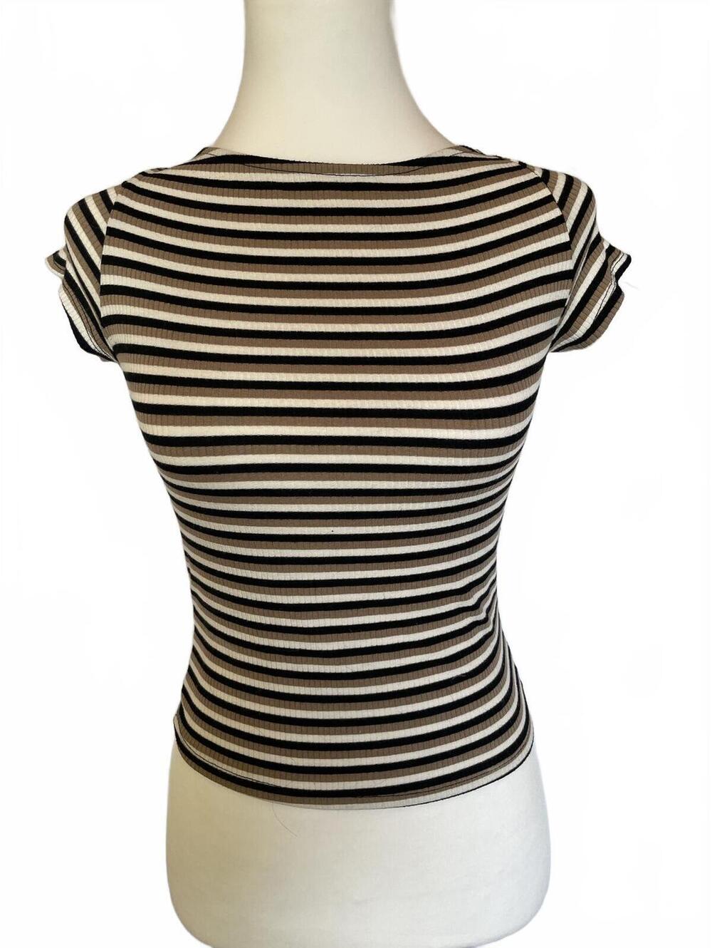 Urban Outfitters Open Back Rib Knit Top Medium Brown Black Stripe Y2K Stretch